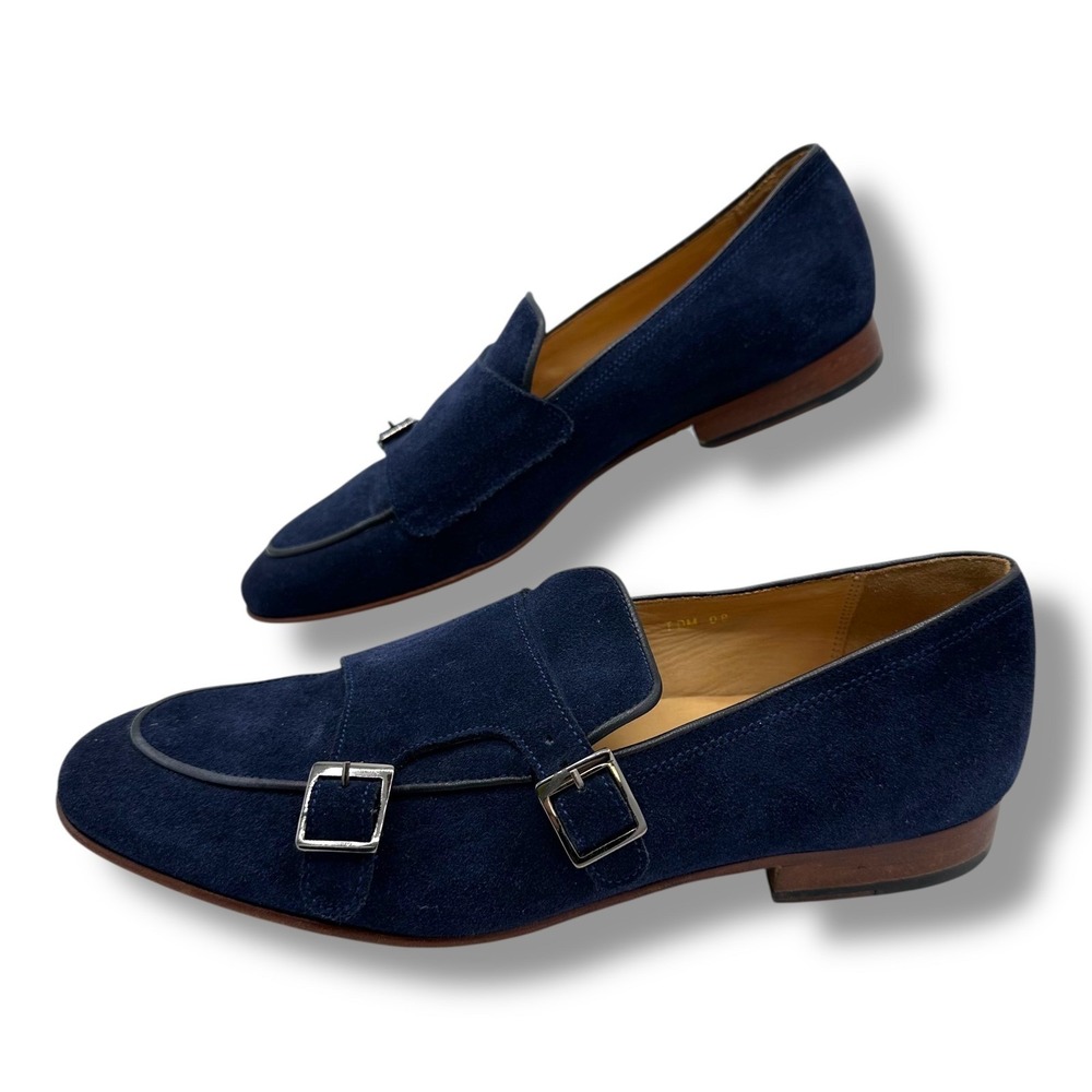 3DM Lifestyle Mens Navy Blue Suede Double Monk Strap Loafers Apron Toe Shoes 10M